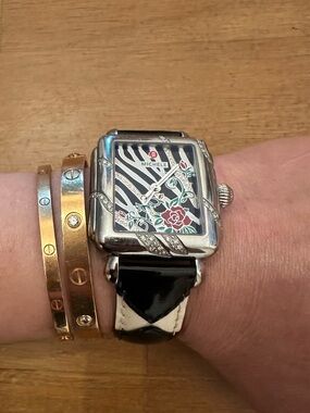 💯% Authentic Michele Rose 🌹 🥀 Zebra 🦓 Diamond Watch W/ 3 Extra Straps.